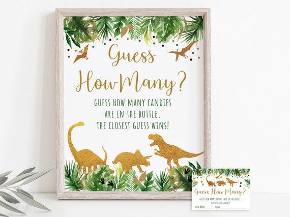 Dinosaur Guess How Many Game, Dinosaur Baby Shower, Gold Dinosaur, Dinosaur Safari, T Rex, Prehistoric, Digital, Printable, Digital A498 Il_570xn
