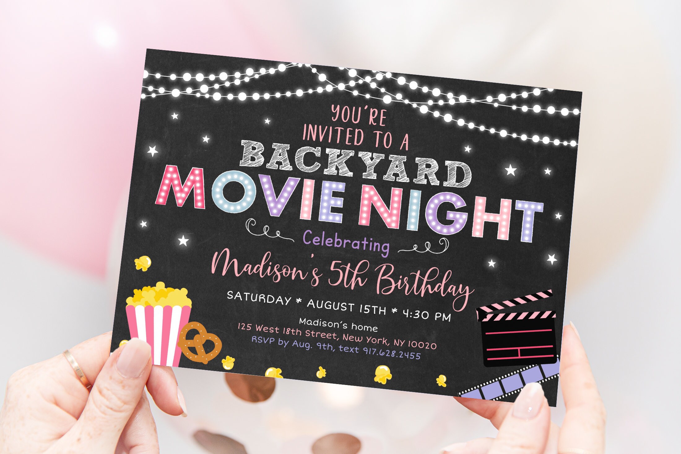 Editable Backyard Movie Night Birthday Invitation Movie Under the Stars ...