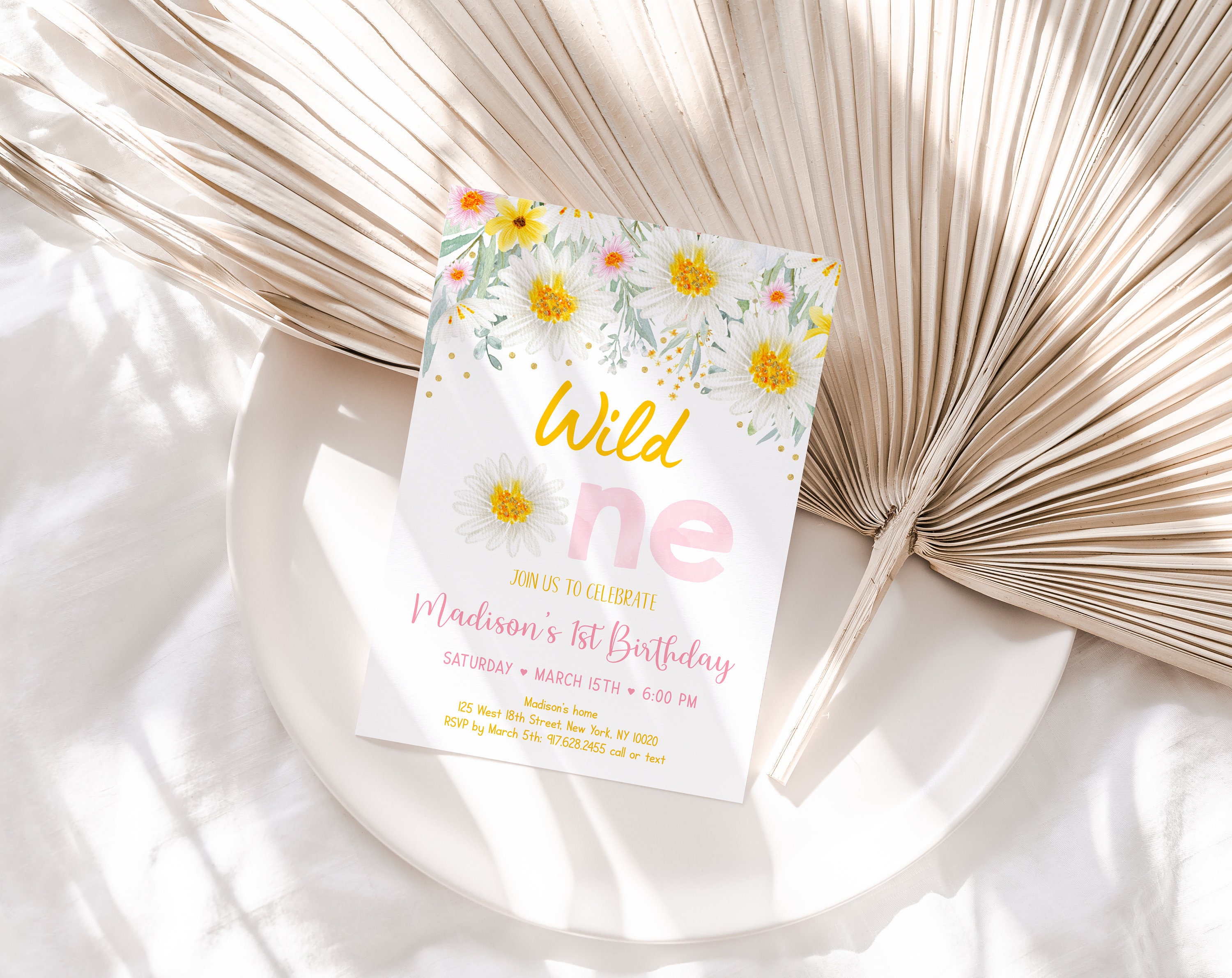 Editable Daisy First Birthday Invitation Wild One Floral Etsy