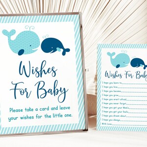 Deseos de ballenas para tarjetas de bebé Ballena Baby Shower Náutico Baby Shower Boy Baby Shower Digital Imprimible Descarga instantánea A160