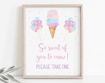 Ice Cream Birthday Party Favor Sign So Sweet Of You To Come Rainbow Ice Cream Cone Pink Gold Balloon Girl Ice Cream Party Printable A611