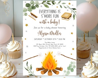 Editable S'mores Baby Shower Invitation Fall Campfire Bonfire Baby Shower Smore Fun With A Baby Printable Digital Instant Download A520