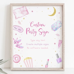 Editable Sleepover Birthday Sign Slumber Party Sleepover Birthday Tween Teen Pink Purple Spa Party Sign Printable Digital Download A696