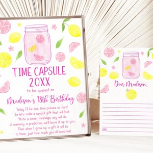 Editable Lemonade First Birthday Time Capsule Pink Lemonade Party Lemonade Stand Girl Lemon Party Summer Birthday Digital Download A675