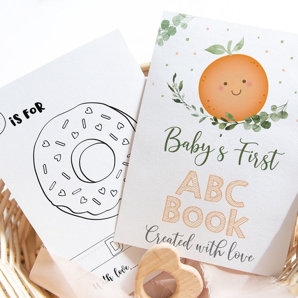 ABC Book Baby Shower Game Little Cutie Alphabet Coloring Book Baby's First ABC Book Baby Shower Coloring Pages Digital Instant Download A535