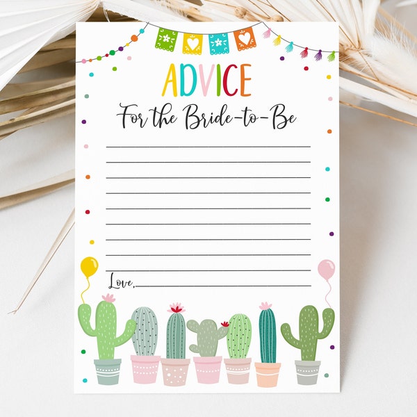 Editable Bridal Shower Advice Cards Fiesta Bridal Shower Cactus Succulent Coed Bridal Shower Taco Bout Love Printable Instant Download A552