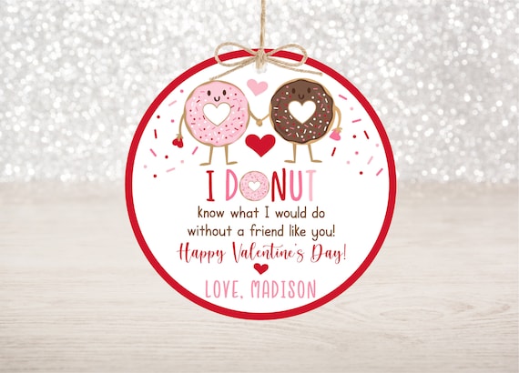 Editable Donut Valentine's Day Tags Friendship Valentine's Day Treat Tags School Valentine Tags Hearts Pink Red Digital Printable Il_570xn
