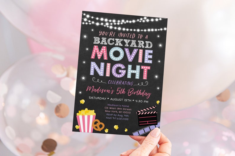 EDITABLE Backyard Movie Night Birthday Invitation Movie Under - Etsy