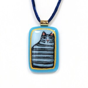 Tabby Cat Art Glass Pendant/ OOAK Cat Lover Jewelry/ Handcrafted Hand-Painted Fused Glass image 1