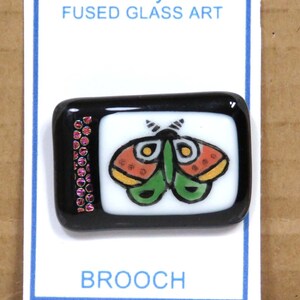 Fused Glass Handpainted Moth Brooch/ Wearable Art Pin with Dichroic Accents on Black/ OOAK Art Glass Jewelry by Susan Faye Carr