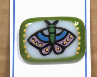 Fused Glass Moth Brooch/ Handcrafted Wearable Art Pin / OOAK Glass Jewelry by Susan Faye Carr