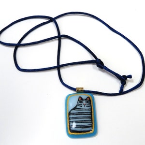 Tabby Cat Art Glass Pendant/ OOAK Cat Lover Jewelry/ Handcrafted Hand-Painted Fused Glass image 3