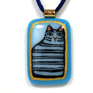 Tabby Cat Art Glass Pendant/ OOAK Cat Lover Jewelry/ Handcrafted Hand-Painted Fused Glass image 2