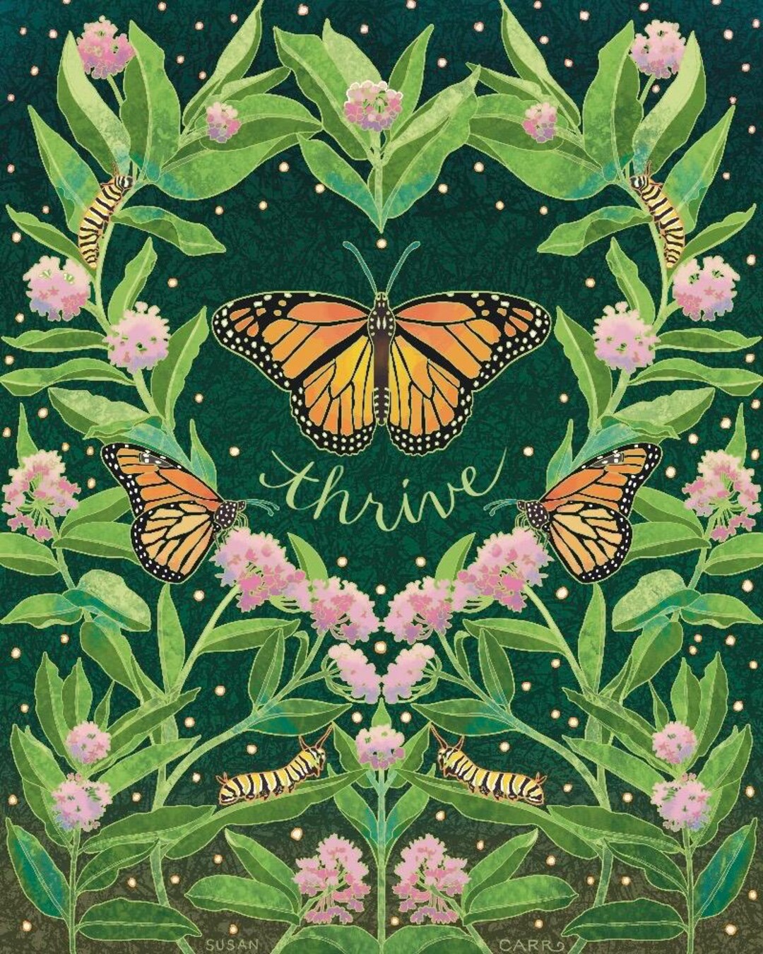 Butterfly Art Print Monarch Butterfly & Milkweed/ “thrive ...