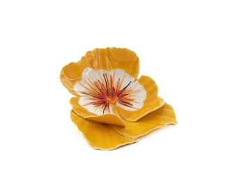 Flor de cerâmica amarela com amor-perfeito, 7 cm (2,8 pol.)