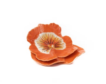 Flor de cerâmica laranja com amor-perfeito, 7 cm (2,8 pol.)
