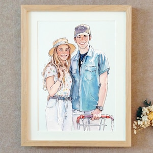 Ritratto ad acquerello personalizzato, ritratto di famiglia, ritratto di coppia con animale domestico, regalo per coppie, regalo di anniversario, dipinto a mano, pittura ad acquerello