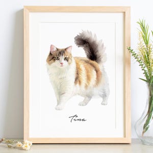 ミニカスタム水彩猫の肖像画、手描きのペットの肖像画、写真からの猫の肖像画、ペットの記念品、ペットの絵画、オリジナルアート