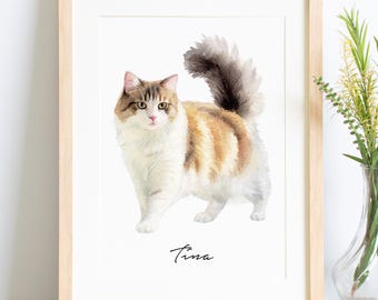 Mini Custom Watercolor Cat Portrait, Hand Painted Pet Portrait, Cat Portrait From Photo, Pet Memorial Gift, Pet Painting, Original Art