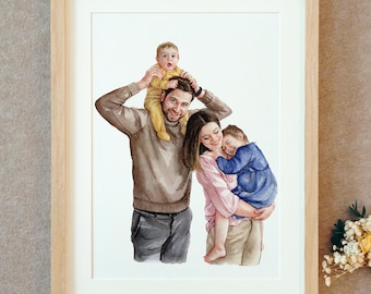 100% Hand-Painted Watercolor, Custom Portrait From Photo, Family Portrait,  Gift for Couples, Anniversary Gift, Engagement Gift