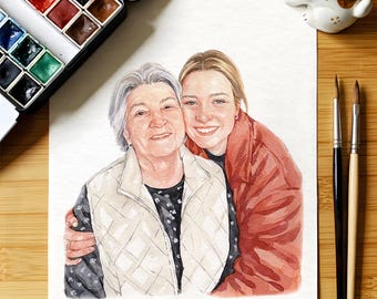 Custom Watercolor Portrait, Mothers Day Gift, Family Portrait, Couple Portrait with Pet, Gift for Couples, Anniversary Gift, Hand Painted