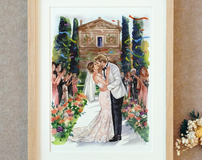 Custom Portrait From Photo, Watercolor Portrait, Family Portrait, Hand Painted, Couple Portrait with Pet, Gift for Couples, Anniversary Gift