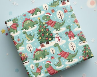 Dinosaur Christmas Wrapping Paper Roll, Cute Dino Kid's Gift Wrap
