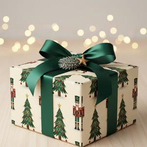 Nutcracker Christmas Wrapping Paper | Cream, Green & Gold Gift Wrap