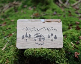 Cutting board with knife personalized, gift for camper, gift motorhome, snack board personalized, snack board with knife