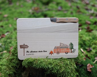 Cutting board with knife personalized, gift for camper, gift motorhome, snack board personalized, snack board with knife