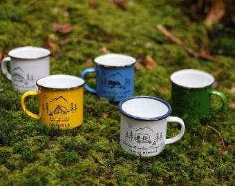 Personalized enamel mug for campers, gifts for campers, gift ideas for campers, camper gifts, accessories for campers, camping dishes