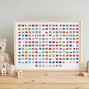 50x35cm Landscape World Flags Educational Print