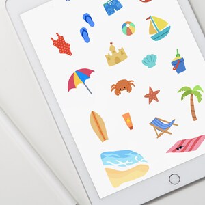 Digital and printable Summer Beach themed sticker sheet