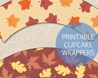 Printable Autumn Leaves Cupcake Wrappers, Printable Fall Leaves Cupcake Wrappers, Instant Download