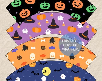 Druckbare Halloween Cupcake Wrappers, druckbare Süßes oder Saures Cupcake Wrappers, süßes gruseliges Muster Cupcake Wrappers, Instant Download