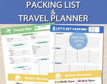 Printable Packing List, Printable Travel Planner, Packing Checklist, Travel Checklist, Vacation Planner, Trip Planner