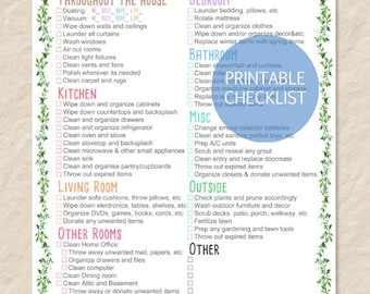 Printable Spring Cleaning Checklist, Printable House Cleaning Checklist, Filled and Blank list - Editable PDF - Instant Download