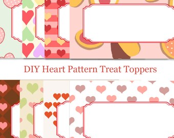 Printable Valentine's Treat Bag Toppers, Heart Patterns (Digital Download)