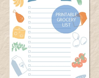 Printable Grocery Shopping List, Food Art Checklist (8.5"x11")