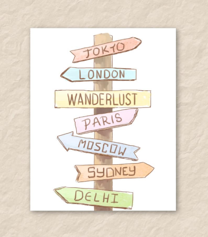 Printable Wanderlust Sign Post Wall Art, Wanderlust Major Cities ...