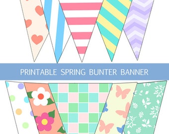 Guirnalda de banderines primaverales imprimible, decoración para fiestas en tonos pastel (descarga digital)