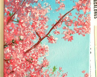 6x8 inch Spring Cherry Blossom flowers nature acrylic canvas original painting