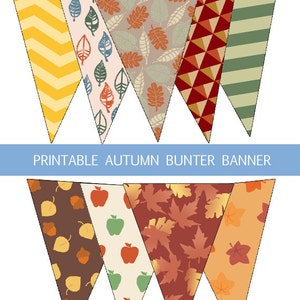 Printable Autumn Bunting Banner, Autumn Theme Banner, Fall Leaves Banner, Foliage Banner, Acorn Banner, Apples Banner, Party Home Room Decor