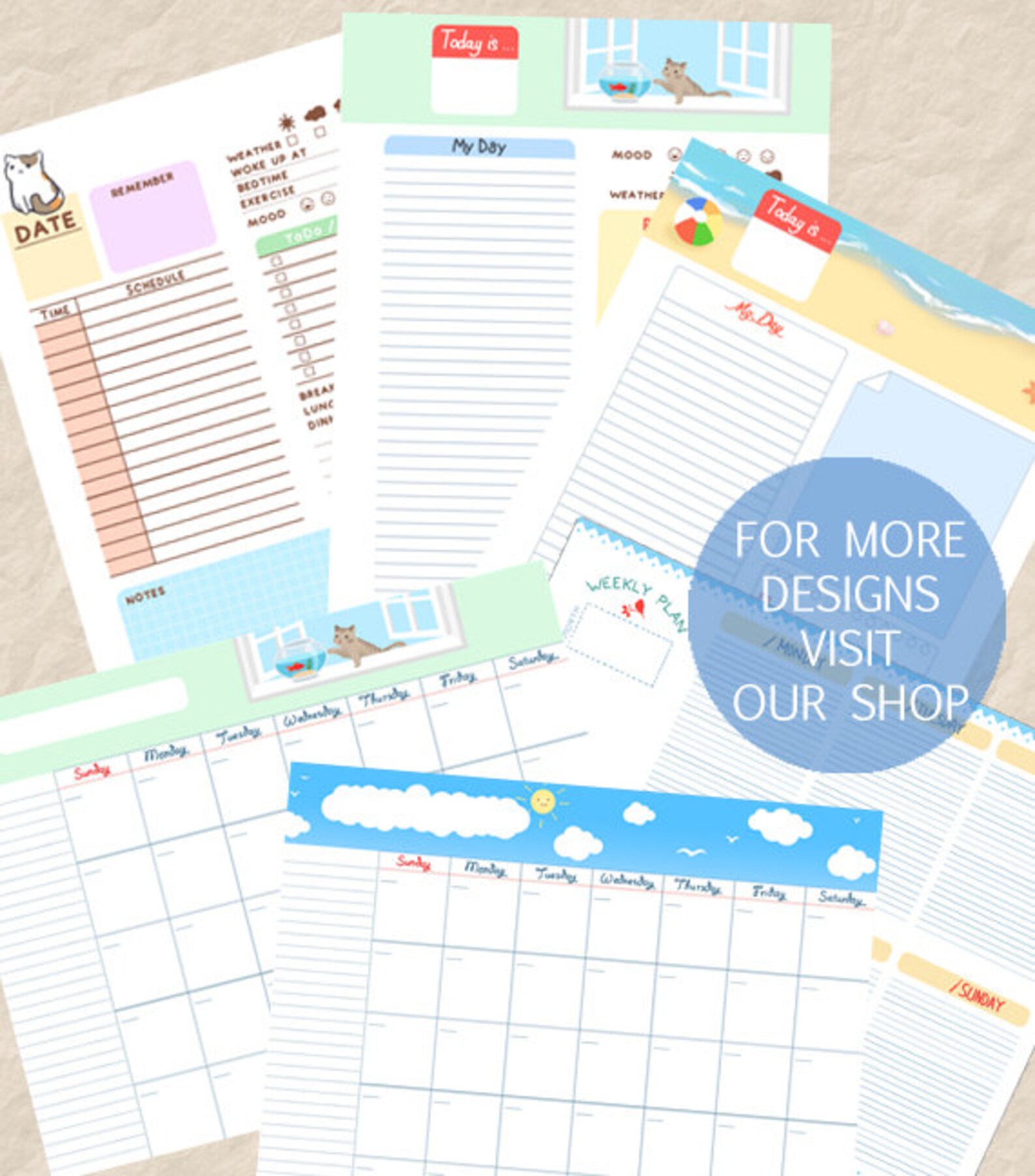 Printable Cute Cat Daily Planner, Cute Cat Goldfish Planner, Cate ...