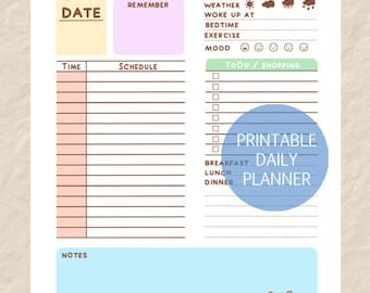 Printable Daily Dog Planner, Cute Dog Theme Day Planner, Puppy Daily Planner Page, Download Daily Planner