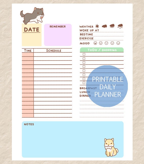 Printable Daily Dog Planner Cute Dog Theme Day Planner Puppy Etsy UK