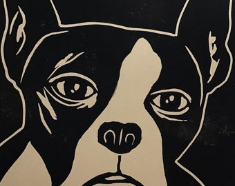 Boston Terrier (black ink on beige cardstock)