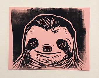 Sloth! (Black ink on pink card stock)