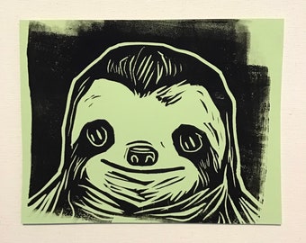 Sloth (black ink on green card stock)