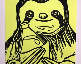 40oz. Sloth! (black ink on yellow cardstock)